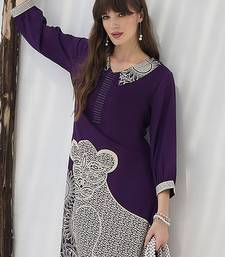 Purple printed viscose rayon kurta trouser set