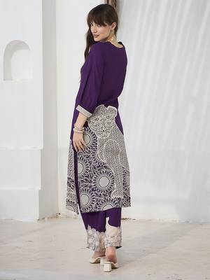Purple printed viscose rayon kurta trouser set 3