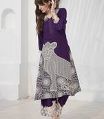 Purple printed viscose rayon kurta trouser set