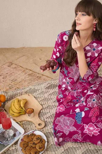Pink printed cotton kurta trouser set