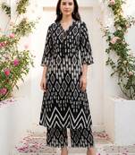 Black printed cotton kurta trouser set