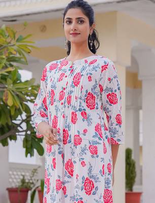 White printed cotton kurta trouser set 2