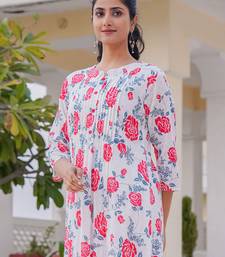 White printed cotton kurta trouser set