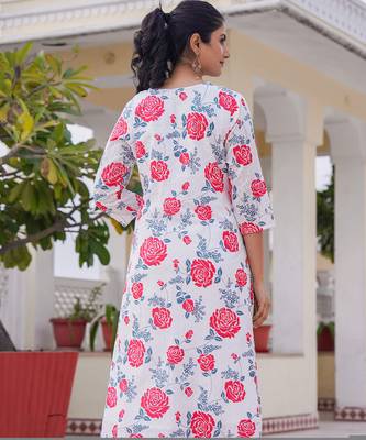 White printed cotton kurta trouser set 3