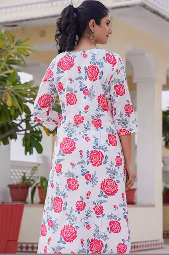 White printed cotton kurta trouser set