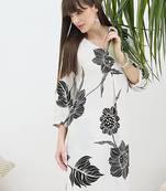White printed viscose rayon kurta trouser set