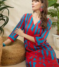 Red printed cotton kurta trouser set
