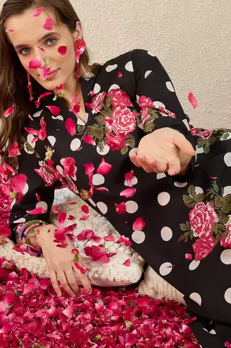 Black printed cotton kurta trouser set