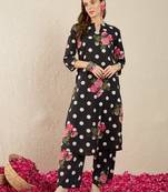 Black printed cotton kurta trouser set