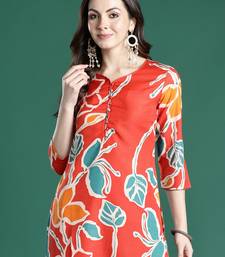 Orange printed cotton kurta trouser set