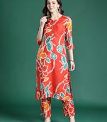 Orange printed cotton kurta trouser set