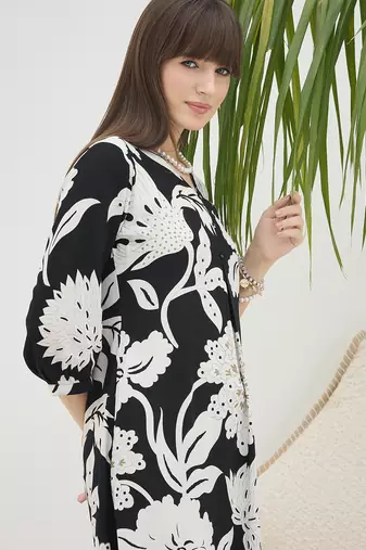 Black printed viscose rayon kurta trouser set
