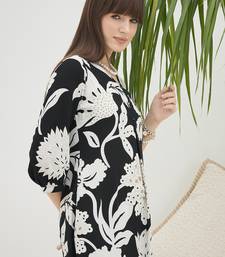 Black printed viscose rayon kurta trouser set