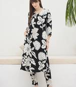 Black printed viscose rayon kurta trouser set