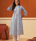 Blue printed cotton kurta trouser set