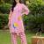 Pink printed cotton kurta trouser set