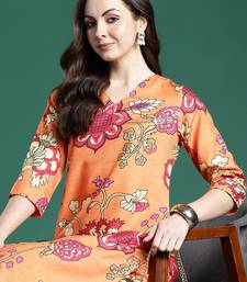 Orange printed cotton kurta trouser set