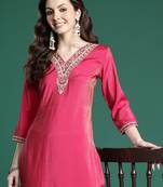 Pink embroidered silk kurta trouser set