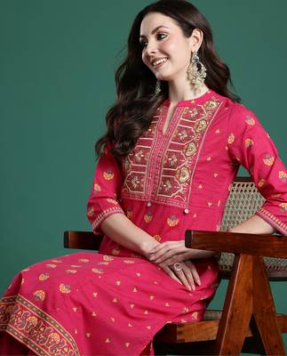 Pink embroidered cotton kurta trouser set 2