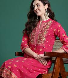Pink embroidered cotton kurta trouser set