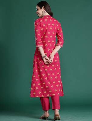 Pink embroidered cotton kurta trouser set 3