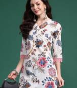 White printed cotton kurta trouser set