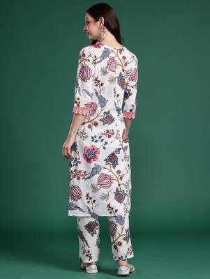 White printed cotton kurta trouser set 2