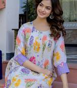 Off white printed cotton kurta trouser set