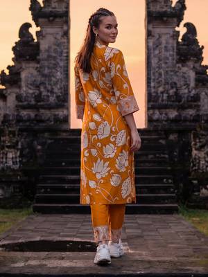 Yellow printed cotton kurta trouser set 3