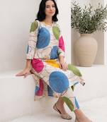 Off white printed cotton kurta trouser set