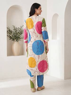 Off white printed cotton kurta trouser set 3