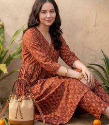 Maroon printed cotton kurta trouser set