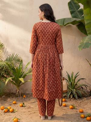 Maroon printed cotton kurta trouser set 3