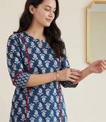 Navy blue printed cotton kurta trouser set