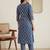 Navy blue printed cotton kurta trouser set