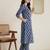 Navy blue printed cotton kurta trouser set