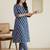 Navy blue printed cotton kurta trouser set