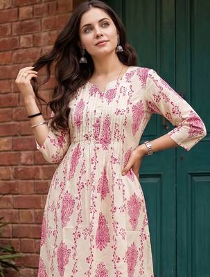 Off white printed cotton kurta trouser set 1