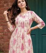 Off white printed cotton kurta trouser set