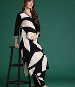 Black printed viscose rayon kurta trouser set