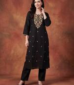 Black embroidered silk kurta trouser set