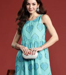 Blue printed cotton kurta trouser set