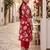 Red printed cotton kurta trouser set