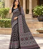 Black  color azarakh printed with all over mirror work on premium satin saree