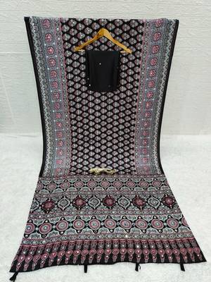 Black  color azarakh printed with all over mirror work on premium satin saree 4