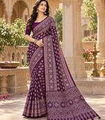 Wine color azarakh printed with all over mirror work on premium satin saree