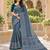Blue color azarakh printed with all over mirror work on premium satin saree