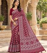 Maroon  color azarakh printed with all over mirror work on premium satin saree