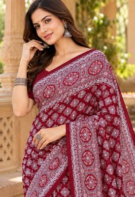 Maroon  color azarakh printed with all over mirror work on premium satin saree 3