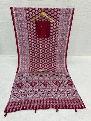 Maroon  color azarakh printed with all over mirror work on premium satin saree 4